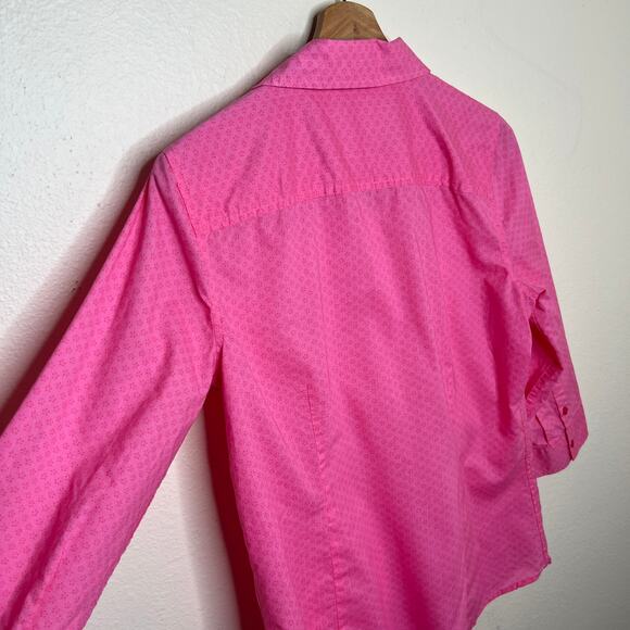 Izod 100% Cotton Pink Ruffle Button Up Medium - Picture 7 of 11